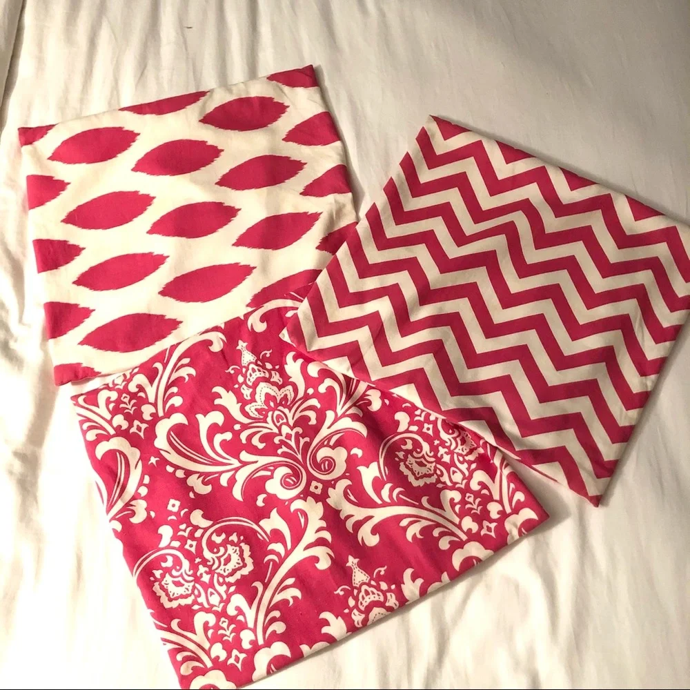Pink & White Pattern 16” Square Pillow Cov…